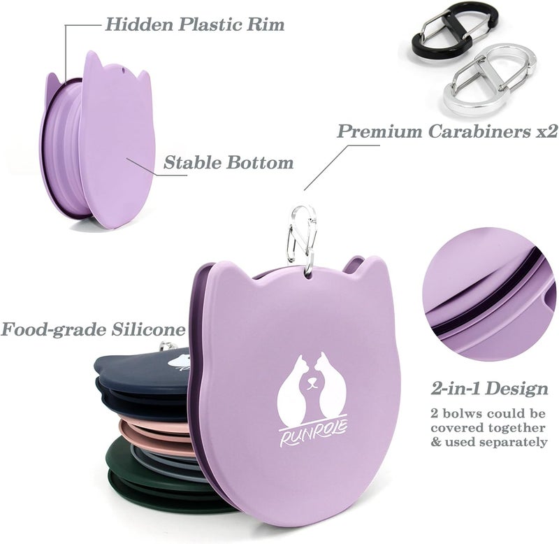RUNROLE 2-in-1 Collapsible Silicone Dog Travel Bowls, Slot Together and Use Separately, Portable Pet Food Water Bowls, Foldable Cat Feeding Watering Dishes, 20OZ+27OZ(Purple) - Image 3